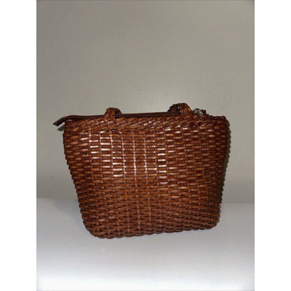 Vintage Ellepi Made In Italy Brown Leather Woven Long Strap Purse Handmade